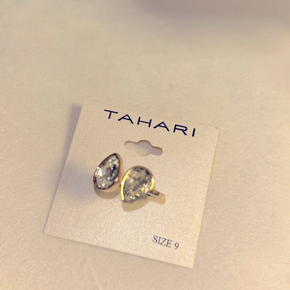 Tahari Gold and Silver Double Teardrop Cocktail Ring size 9 NEW!